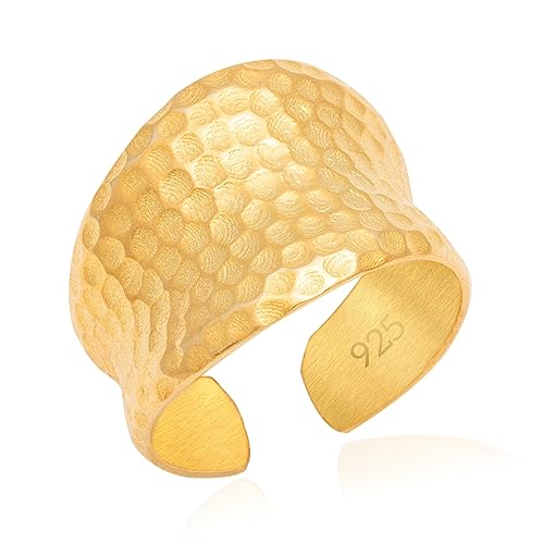 Handmade Hammered Sterling Silver Wide Band Ring - color: 925 Sterling Silver (Gold)