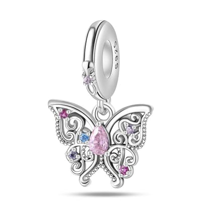 925 Sterling Silver Charms for Bracelets and Necklaces Beads Charms Jewelry Gift for Women - color: Pink Butterfly Charm