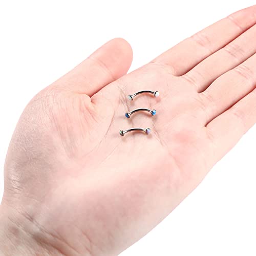 GAGABODY G23 Titanium Eyebrow Piercing Jewelry Curved Barbell Lip Ring | Internal Thread Used in Eyebrow,Belly,Rook 16 Gauge from 6mm to 12mm Lightweight Daily for Woman and Man Sensitive Skin - color: 1Pc-Disc Shape Silver+Blue Opal, size: 16G-8mm