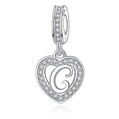 925 Sterling Silver Letter Charms A~Z Alphabet Charm Letter Beads fit Pandora European Bracelets fit Wife Mom Christmas Birthday Gift - color: C