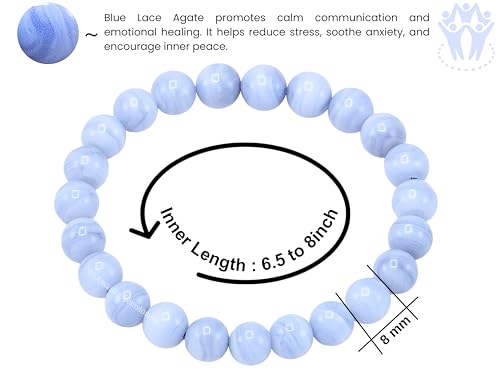 Amazing Gemstone Blue Lace Agate Bracelet for Women Men's Gifts - Protection Healing Crystal Bracelet - 8mm Gemstone Beaded Stretchable Bracelet Pulseras Para Hombres Mujer Stocking Stuffers Mothers Day Gift - color: Blue Lace Agate