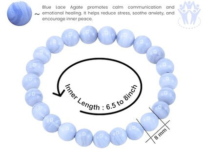 Amazing Gemstone Blue Lace Agate Bracelet for Women Men's Gifts - Protection Healing Crystal Bracelet - 8mm Gemstone Beaded Stretchable Bracelet Pulseras Para Hombres Mujer Stocking Stuffers Mothers Day Gift - color: Blue Lace Agate