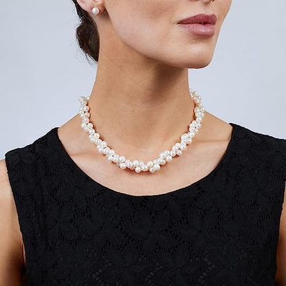 Elegant Double-Strand Freshwater Pearl Necklace for Women | 7-8mm White Pearls Necklace - Perfect for Weddings, Gifts, and Formal Events