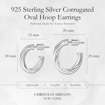 Small Gold Hoop Earrings for Women | 18K Gold Plated Non Tarnish Hoops, Classic Polished Huggie Earrings, 925 Sterling Silver Base, Twist Hoop. (4x20mm & 4x25mm, 3x15mm & 3x20mm) - color: Silver, size: Twist Hoop (4x20mm & 4x25mm)