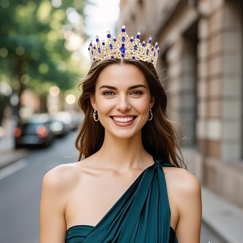 Tiaras and Crowns for Women Crystal Princess Tiaras Rhinestone Queen Crowns For Wedding Bridal Birthday Prom Pageant Party (Tiara 100) - color: Gold Blue