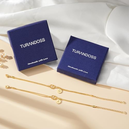 Turandoss 14K Gold Plated Initial A-Z Bracelets for Women Teen Girls Gifts | Dainty Love Knot Letter A-Z Initial Bracelet, Bracelet for Women Trendy, Gifts for Mom Wife Lover Friends Bridesmaid Couple - color: P