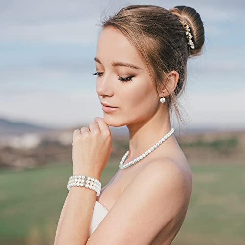 Bonuci 12 Pcs Women Pearl Jewelry Set Pearl Necklace Bracelet Earrings with Rhinestone for Wedding Birthday Bridal Tea Party - style: Stylish Style