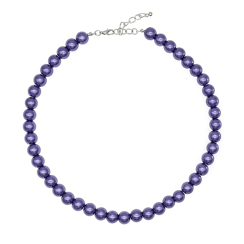 Long Simulated 10mm AAA Pearl Strand Necklace for Women Multicolor Pearl Choker Necklace 1920s Pearl Statement Necklace Costume Jewelry - color: 10mm Purple