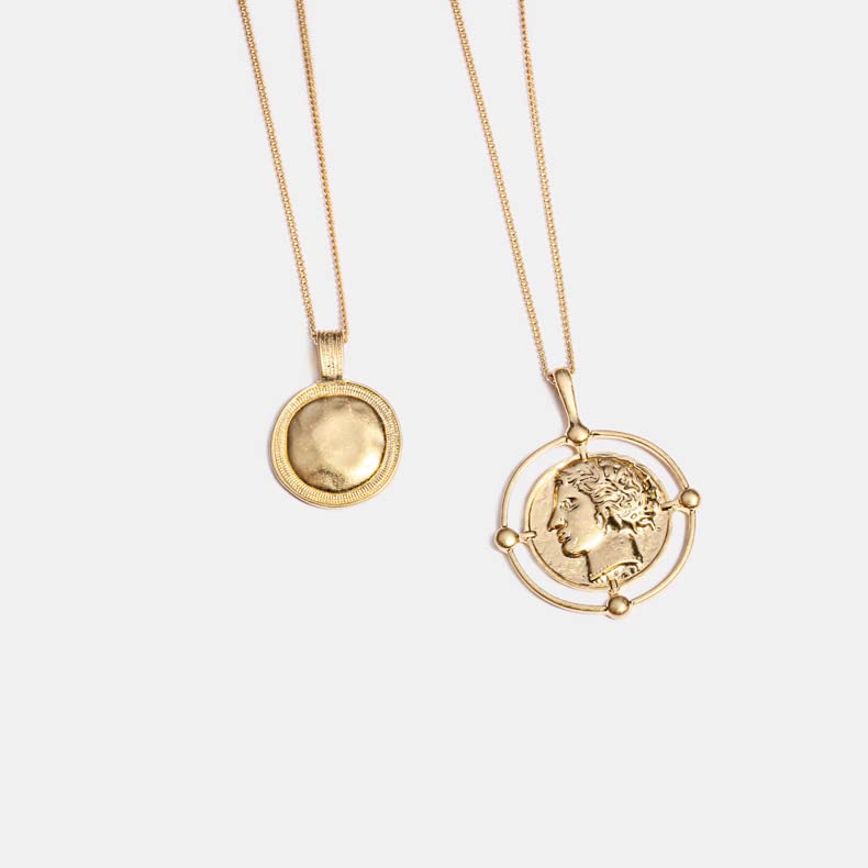 Doubnine Boho Layered Necklace Gold Medallion Coin Saint Charm Jewelry Retro Accessories for Women