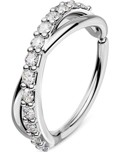 OUFER Nose Rings Silver, 20G Double Hoop 8MM Nose Rings, Seamless Stainless Steel Rook Daith Piercing Jewelry for Women & Men - style: Style5-Sliver Braids