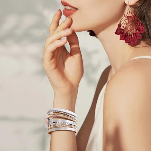 Wrapped Bracelets for Women,Leather Boho Bracelets for Women - color: Shell-Silver
