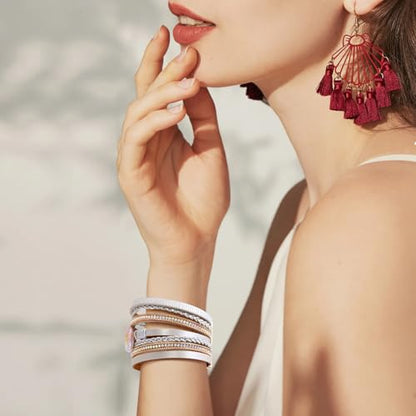 Wrapped Bracelets for Women,Leather Boho Bracelets for Women - color: Shell-Silver