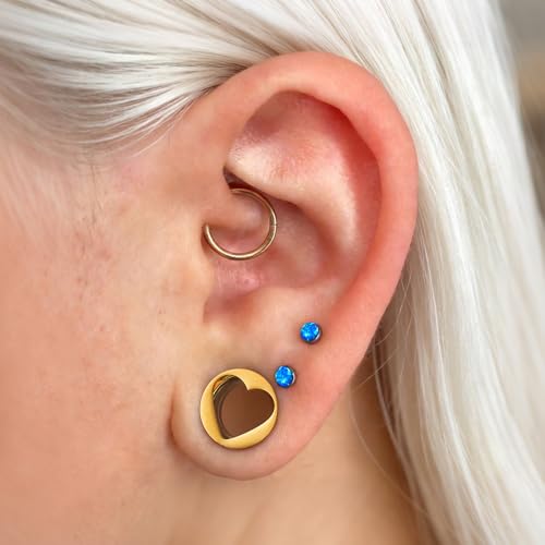 ARTFAN Ear Gauges Plugs - 2PCS Stainless Steel Tunnels for Stretched Ears, Cute Heart Ear Plugs Gauges for Women Men, Hypoallergenic Body Piercing Jewelry - size: 5/8in (16mm)