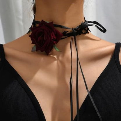 Fesciory Black Necklaces for Women, Adjustable Layered Velvet Leather Lace Collar Necklace, Goth Jewelry Gifts. - color: Rose