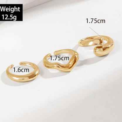 Roe Dolph Chunky Gold Rings for Women Stackable Statement Ring Set | Mixed sculptural shapes and polished surfaces create bold stacking combinations for parties dinners and everyday outfits - color: A1