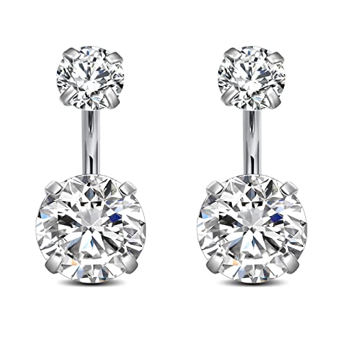 FECTAS 14g Belly Button Rings Surgical Steel CZ Petite Navel Ring for Women Body Piercing Jewelry Petite select Barbell Len 6mm 8mm 10mm 12mm 14mm Silver - style: silver1-2pcs-6mm bar
