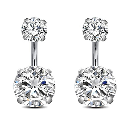 FECTAS 14g Belly Button Rings Surgical Steel CZ Petite Navel Ring for Women Body Piercing Jewelry Petite select Barbell Len 6mm 8mm 10mm 12mm 14mm Silver - style: silver1-2pcs-6mm bar