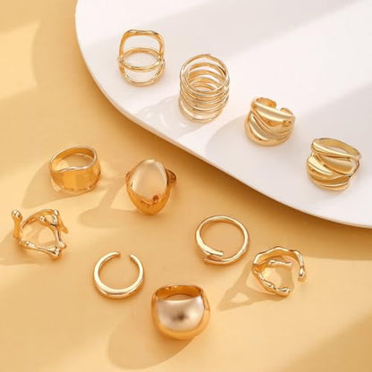 Chunky Gold Rings for Women Rhinestone Stackable Knuckle Ring Set Open Adjustable Statement Ring Set Dainty Crown Cross Midi Rings Fashion Jewelry Gift for Women - color: Gold6