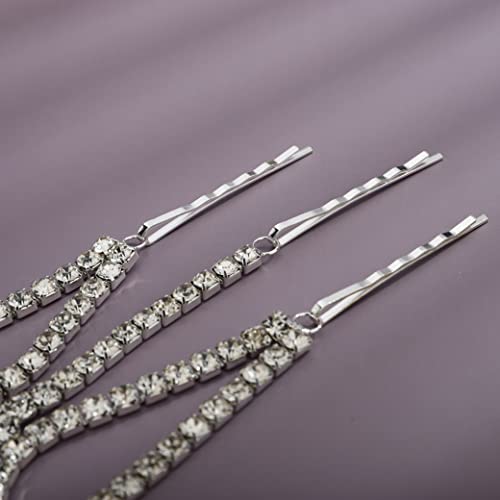 Bohemian Full Silver Rhinestone Chain Claer Crystal Head Chain Clip Drop Pendant HeadPieces Forehead Headband Hair Accessories for Wedding Brides Party Prom Costume (Silver) - color: Silver