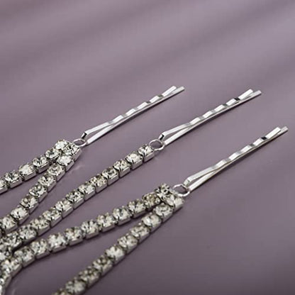 Bohemian Full Silver Rhinestone Chain Claer Crystal Head Chain Clip Drop Pendant HeadPieces Forehead Headband Hair Accessories for Wedding Brides Party Prom Costume (Silver) - color: Silver