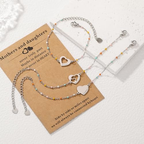 DS Mother Daughter Matching Bracelets,Adjustable Stainless Steel Gift Set | mother’s Day & Birthday Gift Box,Heart Charm,Mommy & Me Style,18K Gold Plated,Hypoallergenic,Daily Wear,Fits Women Teen Girls - color: Silver-6