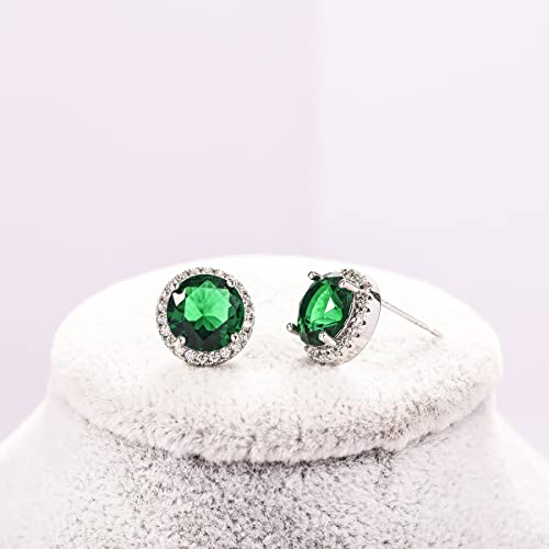 YOQUCOL Bright 8MM,10MM Cubic Zirconia Crystal Stud Earrings Round Pierced Earrings For Women - color: 10MM-Green