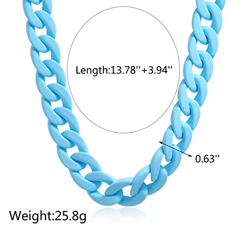 Fashion Multicolor Acrylic Figaro Chain Necklace Cuban Thick Chunky Resin Link Curb Chain Necklace for Women Girl Party Festival Jewelry - color: C blue