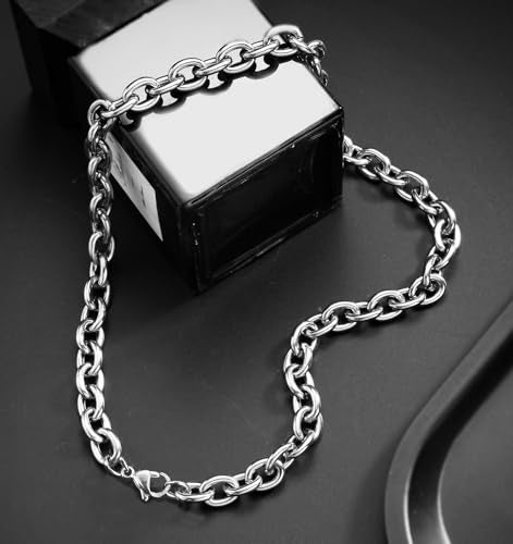 WangGao Stainless Steel Cable Chain Link Chunky Necklaces,Silver Color | thick,gifts
