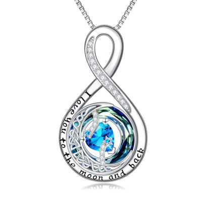 TOUPOP Birthstone Necklace for Women 925 Sterling Silver Moon and Star Pendant Necklaces I Love You to the Moon and Back Jewelry Anniversary Birthday Gifts for Her Wife Girlfriend Mom - color: 12-Dec-Blue Topaz