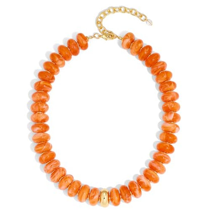 Chunky Beaded Necklace for Women Boho Statement Bead Necklace Adjustable Choker with Polished Disc/Square Beads Trendy Summer Beach Jewelry Gifts - color: Orange