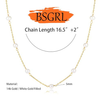 Pearl Necklace for Women- 14K Gold-plated/White Gold-plated Dainty Pearl Necklace for Women - color: Gold pearl station