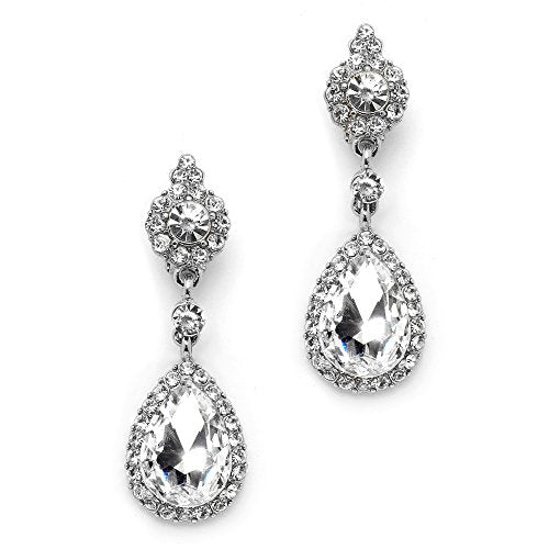 Mariell Black Crystal Teardrop Dangle Earrings, Jewlery for Brides, Bridesmaids, Prom and Wedding Parties - color: Silver