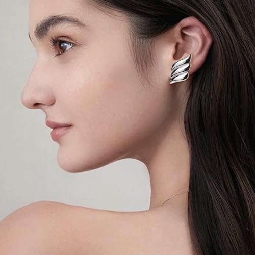 Jean Beau Chunky Gold Stud Earrings for Women Trendy Gold Plated Dangle Drop Prom Birthday Fashion Office Jewelry Gift - color: Silver Wing