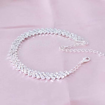 Fesciory Heart Rhinestone Ankle Bracelets for Women, Adjustable Silver Plated Shiny Tennis Anklets, Twinkle Cubic Zircon Imitation Diamond Anklet Foot Chain Jewelry Gifts - color: Thick Rhinestone