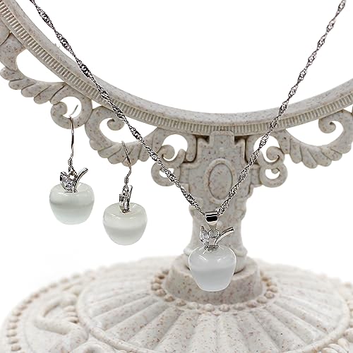 Uloveido Apple Necklace and Earrings Set for Women Cute Apple Jewelry Set for Teacher Mom YL007 - color: White