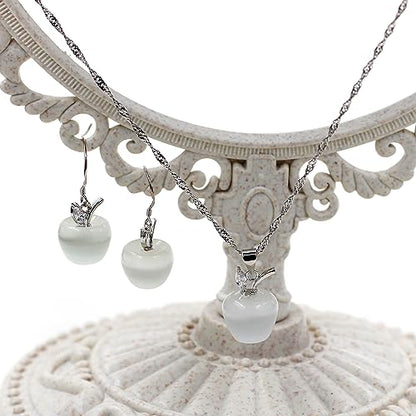 Uloveido Apple Necklace and Earrings Set for Women Cute Apple Jewelry Set for Teacher Mom YL007 - color: White