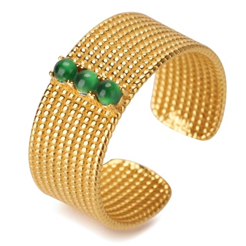 MRW Rings For Women Handmade Natura Green 925 Sterling Silver Gold Plated Zircon Ring Jewelry For Women - color: NATURAL JADE（Gold Plated）