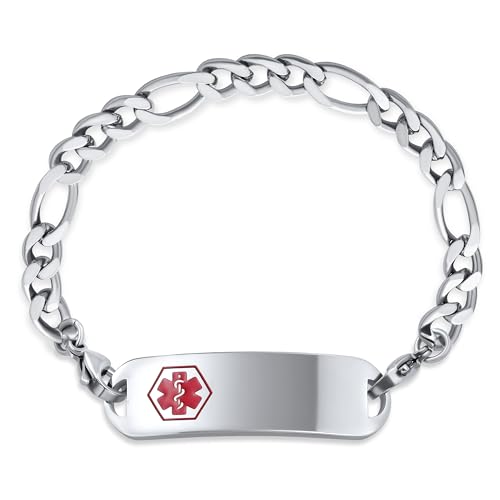 Bling Jewelry Personalize Medical Identification Medical ID Figaro Link Bracelet For Men Steel 8.5in Custom Engraved - style: Figaro-No Engraving