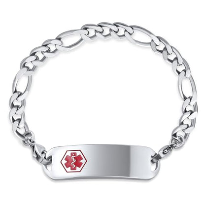Bling Jewelry Personalize Medical Identification Medical ID Figaro Link Bracelet For Men Steel 8.5in Custom Engraved - style: Figaro-No Engraving
