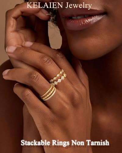 Gold Silver Stackable Rings for Women Non Tarnish Cubic Zirconia Band Ring | 14K Gold Plated,Stacking Chunky Eternity Rings,Dainty Engagement Promise Thumb Rings,Wedding Ring Set,Jewelry Size 6 7 8 9 10 - color: Gold 1