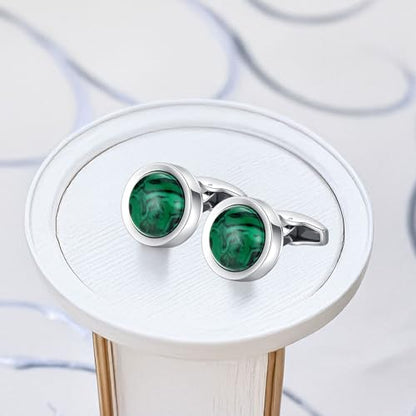 Cufflinks for Men, Stainless Steel Classic Black Pearl, Blue Carbon Fiber CuffLinks men's accessories, Great Gift for Father, Husband - style: Malachite