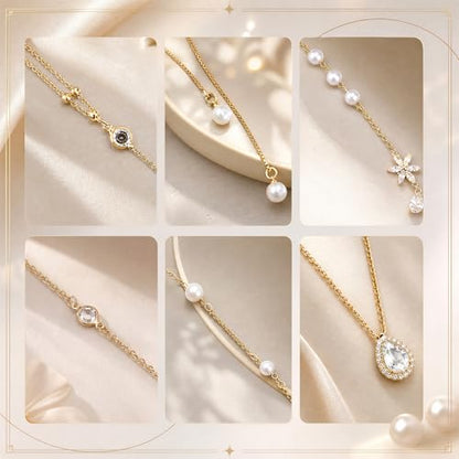 Tondiamo 6 Pack Back Necklace for Backless Dress, Bridal Wedding Rhinestone Body Jewelry, Alloy Pearl Back Necklace Set, Elegant Dress Accessories for Women Evening Gown, Party, Prom, Formal Events