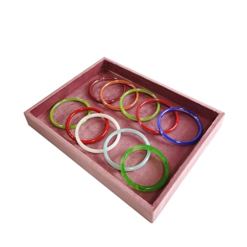 Flat Jewelry Tray Velvet Stackable Jewelry Display Organizer for Necklaces, Rings, Earrings Compact Jewelry Storage for Dresser, Countertop（Pink）