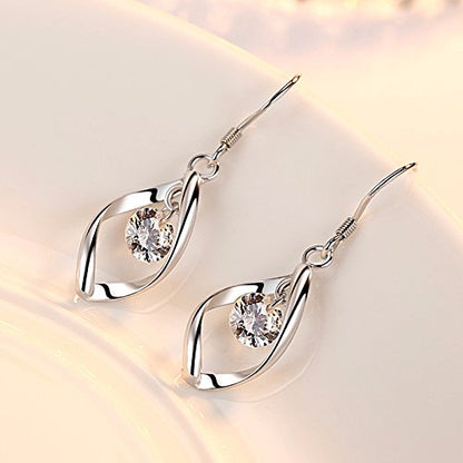 Linear Swirl Wire Earrings For Women dangling Boho Dangle Drop - color: Silver- With drill