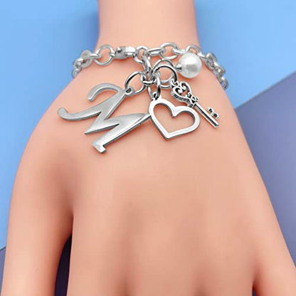 Initial A-Z Bracelets Gift for Women Girls Stainless Steel Chain Bracelet 26 Alphabet Jewelry Gifts for Birthday Anniversary Letter Bracelet Monogram Gifts for Sister Friend Girlfriends Mom 8.26 Inch - color: Silver