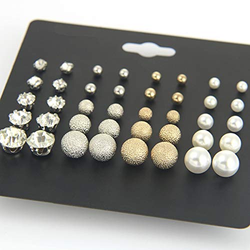 20 Pairs Stud Earrings Crystal Pearl Earring Set Ear Stud Earring for Women Men Silver and Gold for Christmas Gifts - color: 20 pairs