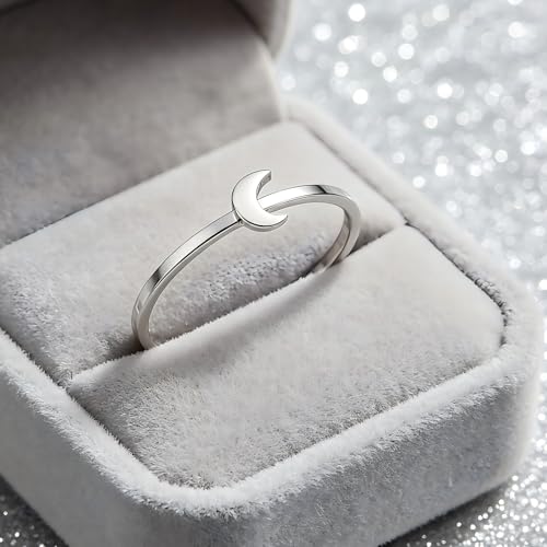 Sun and Moon Rings Stainless Steel Crescent Sun Rings for Women Gold Open Ring Middle Index Finger Jewelry Gift - color: C-Silver Moon