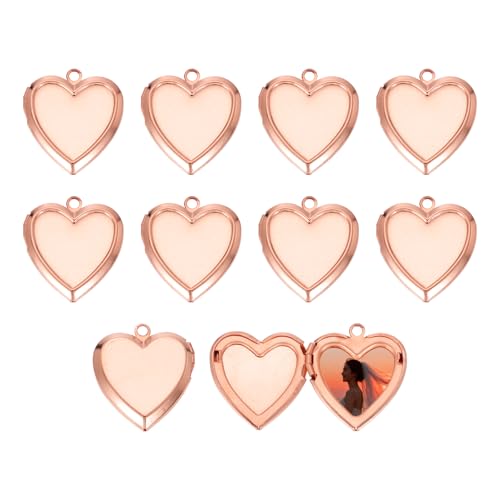 MECCANIXITY Custom Photo Locket Charm, Copper Retro Picture Locket Pendants for DIY Memorial KeyChains Necklace Bracelet Jewelry Making - color: Rose Gold, style: Simple Heart