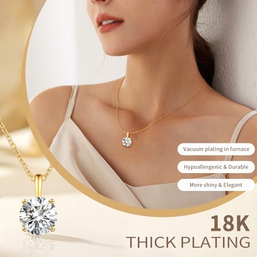 A 2-carat cubic zirconia stone, 18K gold-plated heart and round pendant necklace for women