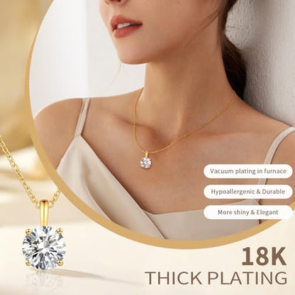 A 2-carat cubic zirconia stone, 18K gold-plated heart and round pendant necklace for women